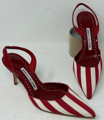 Manolo Blahnik Carolyne Pointy Toe Stripe Pump, Size 6 US 36 EU