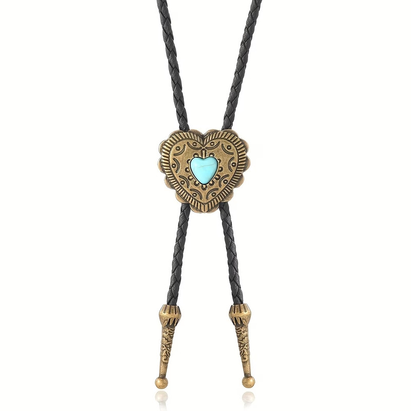 Western Bolo Leather Cord Southwestern HEART BRONZE Bolo Tie
