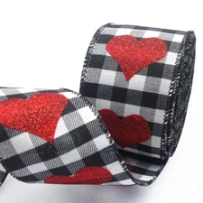 Valentine's Day Heart Ribbons for Gift Wrapping 2.5"×10 Yards Black White Buf...