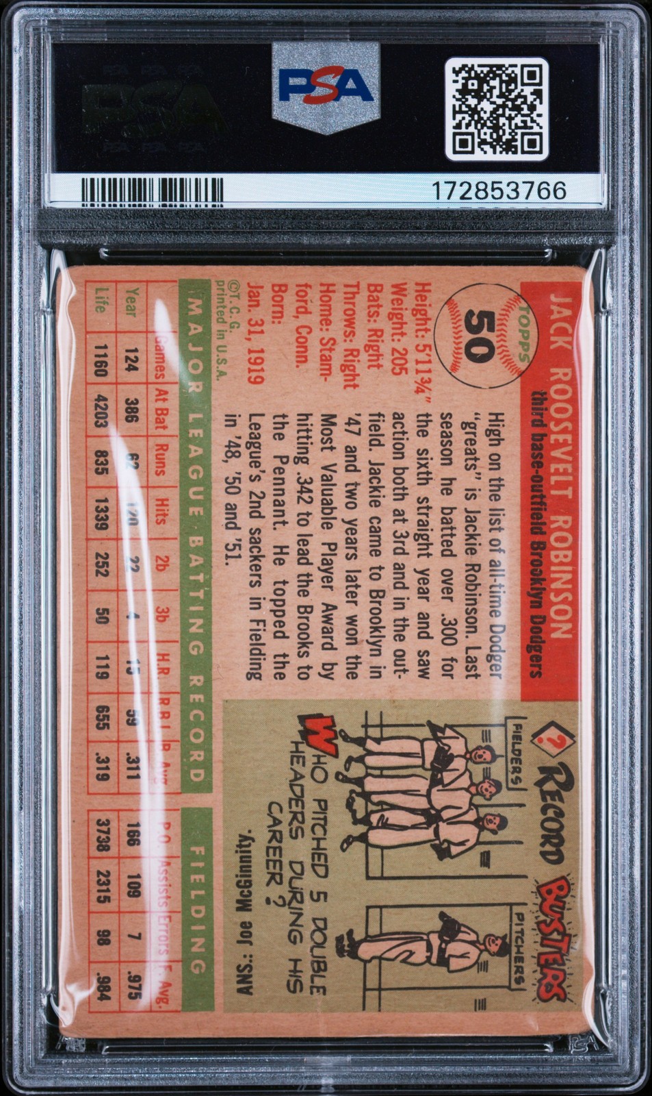 1955 TOPPS #50 JACKIE ROBINSON PSA 1.5 view 2