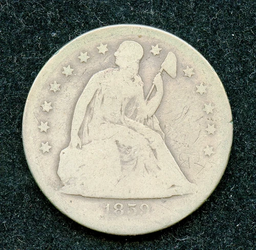 1859-O "No Motto" Liberty Seated Silver Dollar $1 - AG w/ Scratches/Graffiti