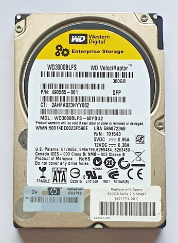300 GB SATA Western Digital VelociRaptor WD3000BLFS-60YBU2 10K 2.5" Festplatte