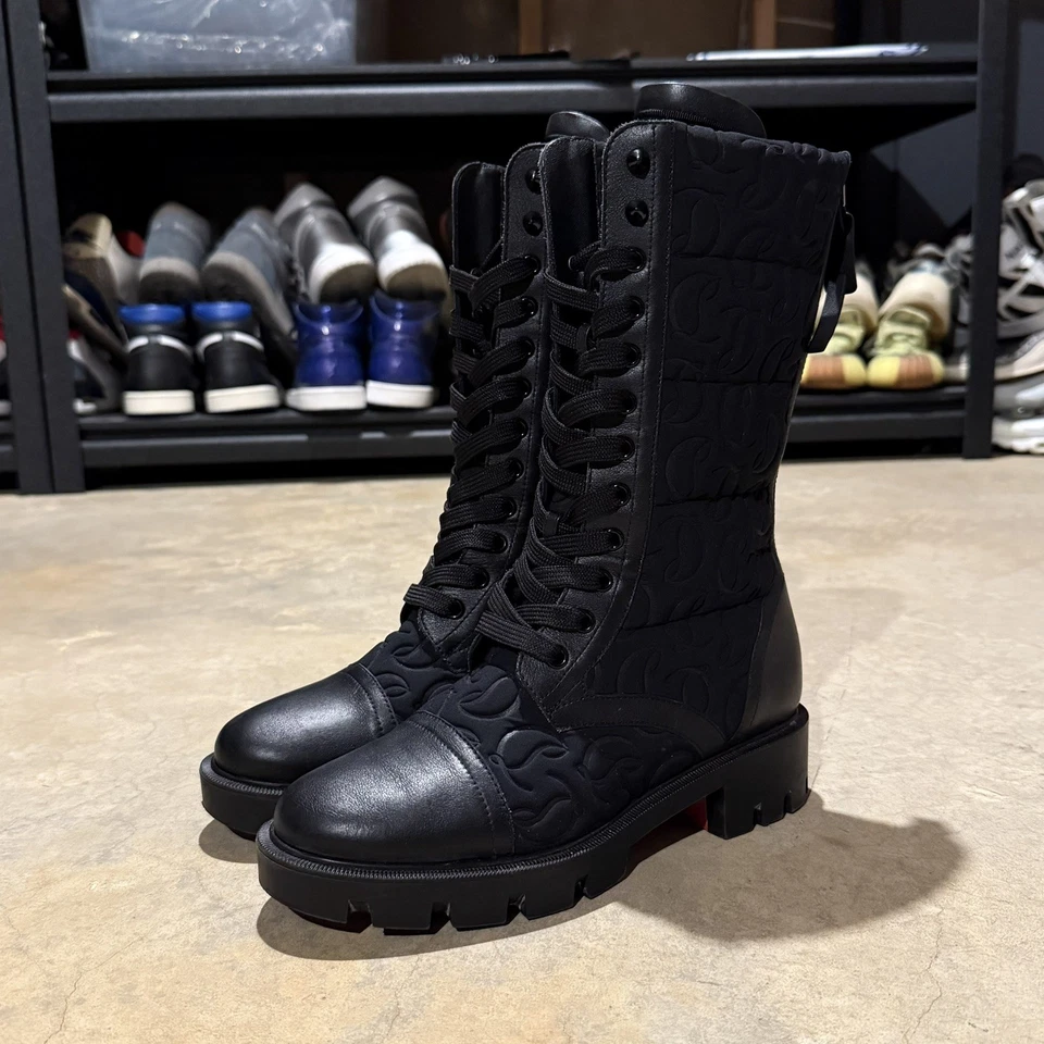 Christian Louboutin Pavleta Botas Planas Combate Neopreno Cuero Borde Negras EU 37 Foto 3 de 4