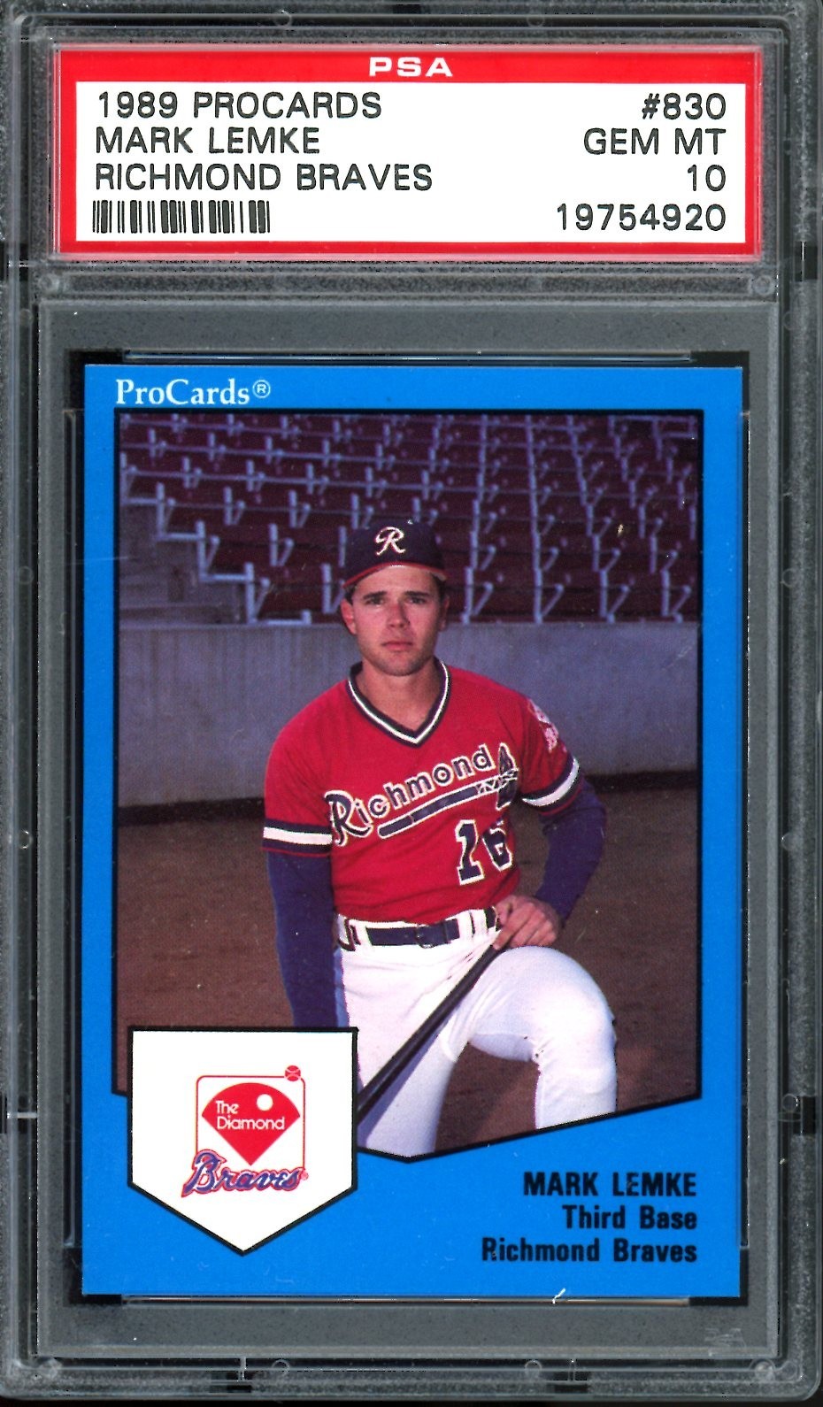 1989 PROCARDS RICHMOND #330 MARK LEMKE BRAVES PSA 10 RARE MINOR LEAGUE