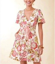 Spartina 449 Lea Jersey Dress Womens Small Pink Callawassie Jacobean Floral Wrap