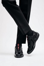 Prada Sport PS0906 Vernice Bike Necro Black Patent Leather Shoes Men  s 9 US READ