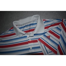 Adidas Golf Polo Shirt Mens Size XL Polyester Performance Blue Red Striped