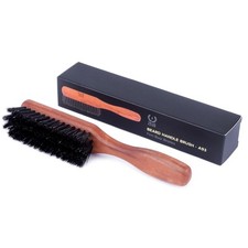 Stiff Boar Bristle Beard Mustache Brush for Men with Extended 6" Handle, Fi...
