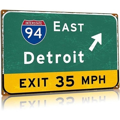 Vintage Metal Sign Aluminum 8x12 X12 Vintage Interstate East Detroit Exit