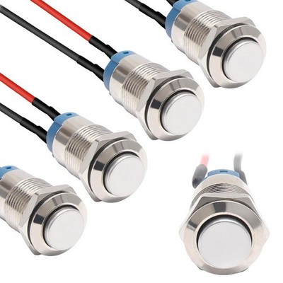 5x 12mm Waterproof Latching Push Button Switch Silver Shell Stainless Steel C600