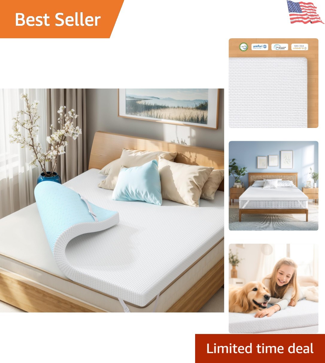Cooling Gel-Infused Memory Foam Mattress Topper Queen with Breathable Cover-image