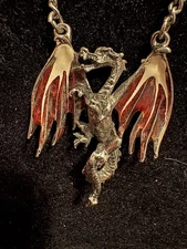JPI 2000 Pewter Dragon Pendant w Colored Wings With Attached Chain