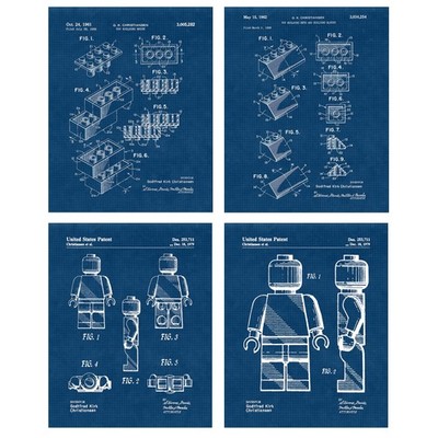 Classic Interlocking Figure Patent Prints, 4 (8x10) Unframed Photos, Wall Art...