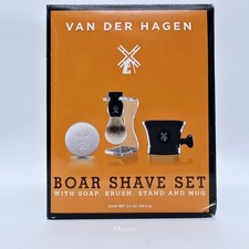 Van Der Hagen Men's Luxury Premium 4 Piece Boar Shave Set Soap Brush Stand Mug