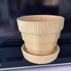 Vintage McCoy Pottery Yellow Basketweave 5”Flower Pot Attached Saucer  crazing