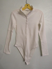 ZARA cream ribbed snap front mock neck bodysuit M NWT