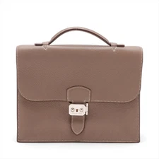 Hermès Sac à Dépêches 27 Taurillon Clemence Etoupe Silver Metal Fittings □L: 200