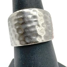 Wide Hammered Silver Band Ring Size 8.5 Artisan Style Statement Ring