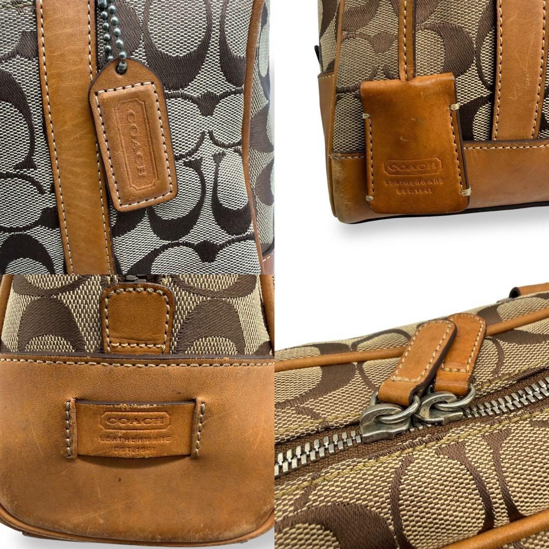 COACH Signature Tote Bag Beige Canvas Leather Shoulder Handbag thumbnail 8