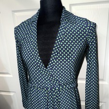 Tommy Hilfiger Dress Womens 8 Blue Green Wrap Polka Dot Tie Waist Long Sleeve