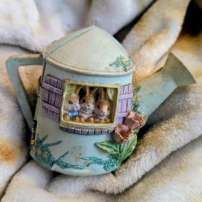 Hinged Teapot Trinket Box with Rabbit 3D Effect Resin Small Green/Purple/Pink