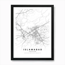 Islamabad Pakistan White Map Art Pr Framed Wall Art Poster Canvas Print Picture