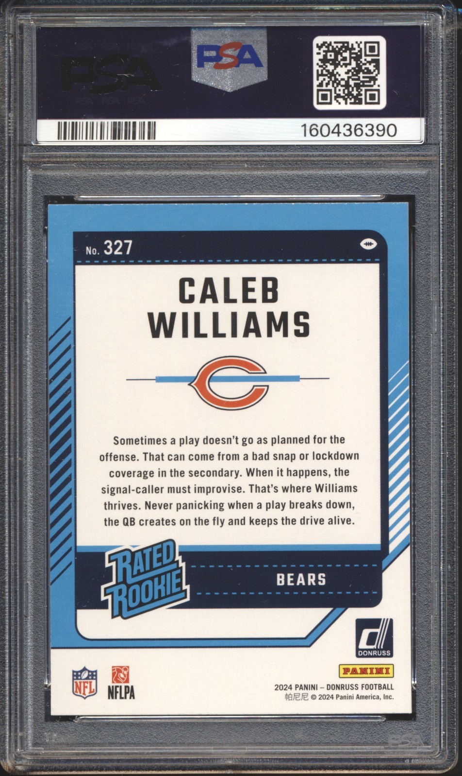 2024 Panini Donruss Football Caleb Williams ROOKIE #327 PSA 10 BEARS GEM MINT view 2