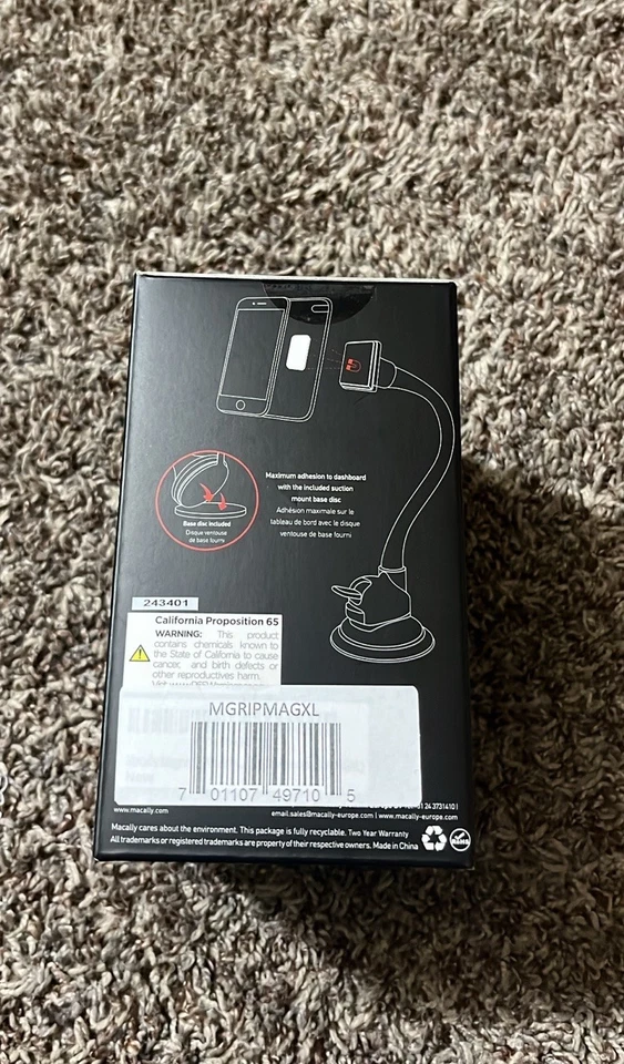 Macally Magnetic Car Suction Mount for Phone 12" Flexiblewith 2 Metal Plates - Image 2 of 4
