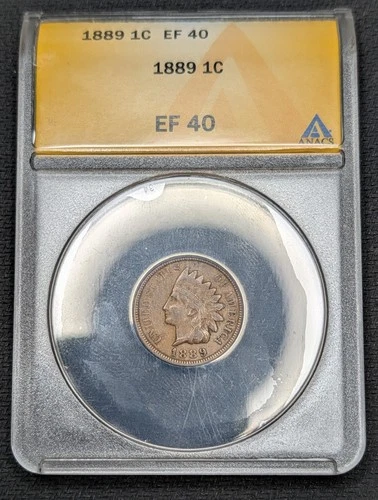 1889 Indian Head Cent Penny ANACS EF40 XF40