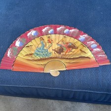 Flamenco Dancers Ladies Intricate Wood/Fabric Hand Held Fan Antique Spanish VTG