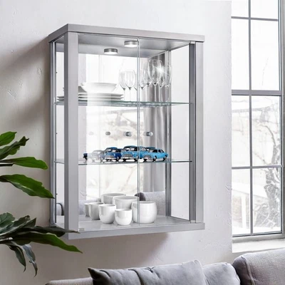 K-Möbel Vitrina de Cristal con Espejo y LED (80x60x25cm) Armario Estante... - Imagen 1 de 4