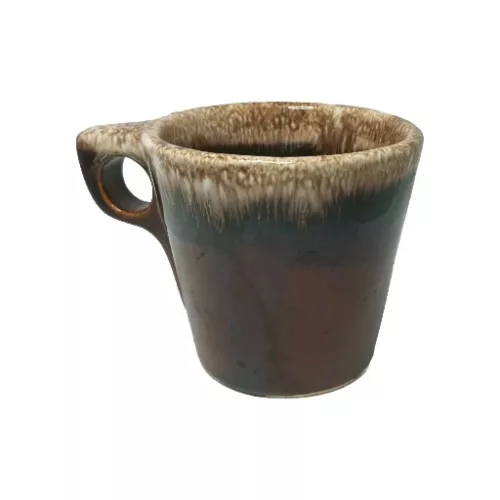 Vntg Hull USA Oven Proof Brown Drip Glaze Coffee Mug Cup USA O handle 8 oz