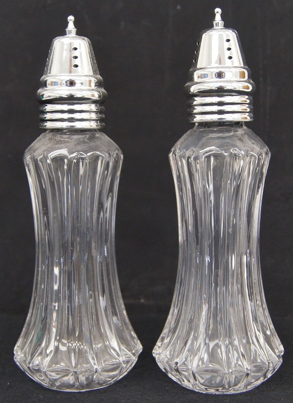 SET OF VINTAGE 6.5" Ribbon Cut Glass Salt & Pepper Shakers