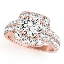 2.00 Ct Round Moissanite Anniversary Engagement Ring 14K Real Rose Gold Size 6 7