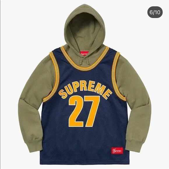 Sweat à capuche Supreme Basketball Jersey vert olive moyen 100% authentique