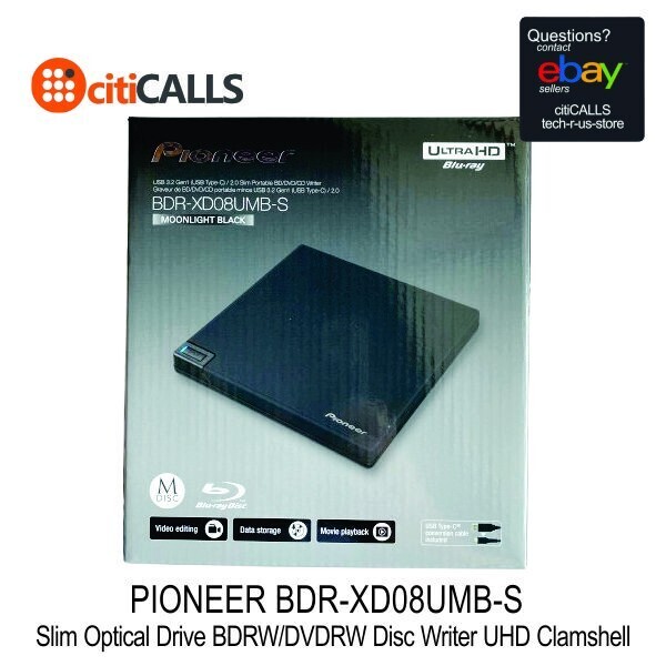 Pioneer BDR-XD08UMB-S Slim BDRW DVDRW Blu-Ray Disc Writer UHD