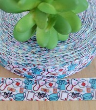 7/8" 1 YD Healthcare Hero Grosgrain Ribbon Nurse Doctor EKG Heart