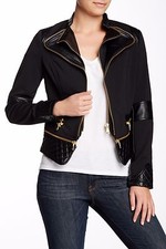 Fillmore Double Zip Detach Bottom Moto Jacket Blazer Sz S Black/gold Nwt $222