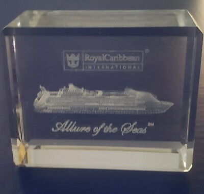 ROYAL CARIBBEAN Allure Of The Seas Ship 3D Etched Crystal Block Paperweight 