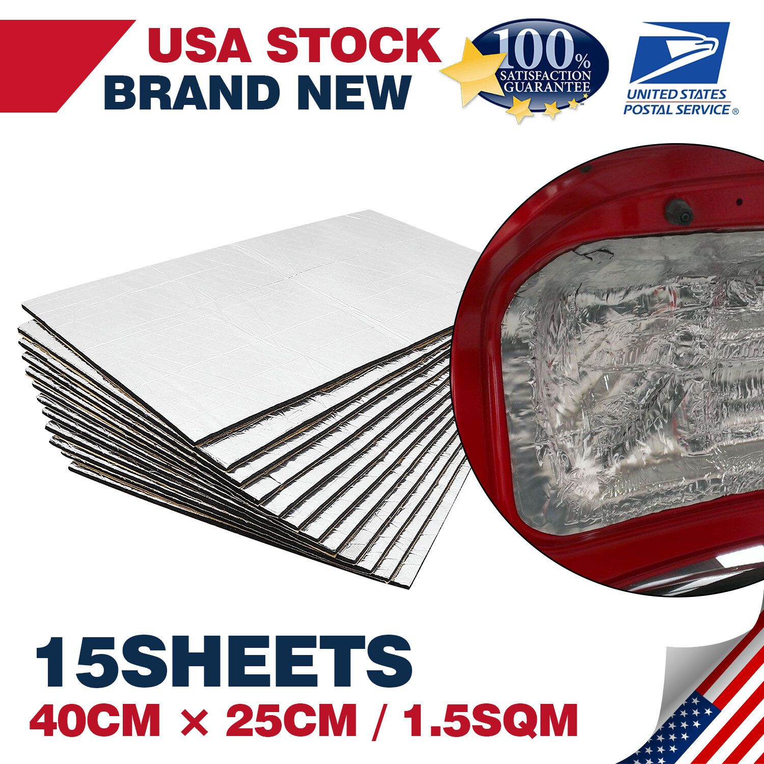 New Sound Deadener Heat Shield For Car Firewall Hood Floor Insulation Mat 15PCS