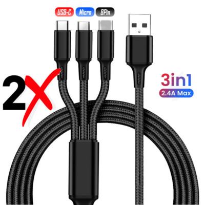3 in 1 Fast USB Charging Cable Universal Multi Function Cell Phone Charger Cord