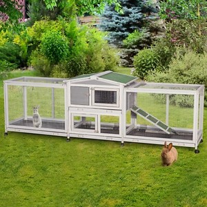 94.5'' Large Rabbit Hutch Outdoor Bunny Cage Indoor with Tray & Waterproof Roof