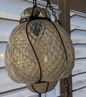 Vintage Murano Rare Opaline Opalescent Quilted Caged Glass Pendant Hanging Lamp  — photo 2