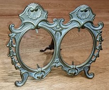 ANTICA CORNICE PORTAFOTO OVALE DOPPIA BRONZO/OTTONE COMPLETA DI VETRI ORIGINALI