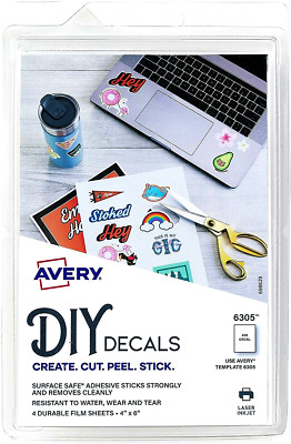 Avery DIY Decals 4'' x 6'' Print Laser/Inkjet Durable 4 Film Sheets Removable