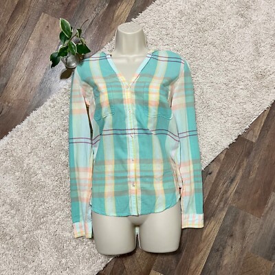 Anthropologie Holding Horses 4 Mint Pastel Plaid V-Neck Button Down Tiby Top