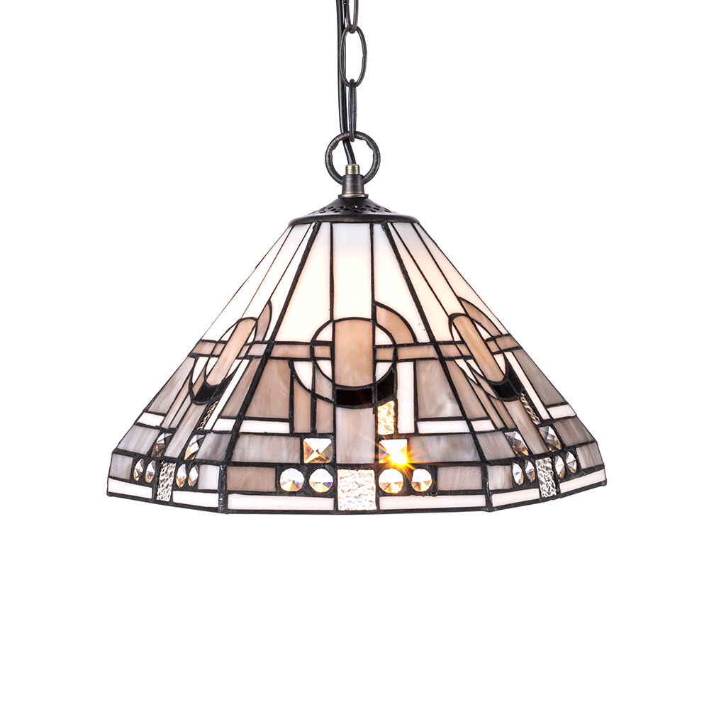 Tiffany by Tiff Ceiling Pendant Art Deco Glass Shaded 2 Light - Antique Brass