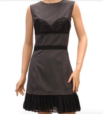 D&G Grey Black Silk Blend Pleated Short Sleeveless Dress 2 US/ 38 IT $595
