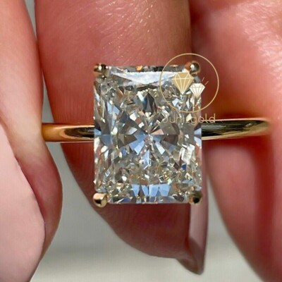 3 CT Radiant Simulated Diamond Solitary Engagement Ring 14K Yellow Gold Plated