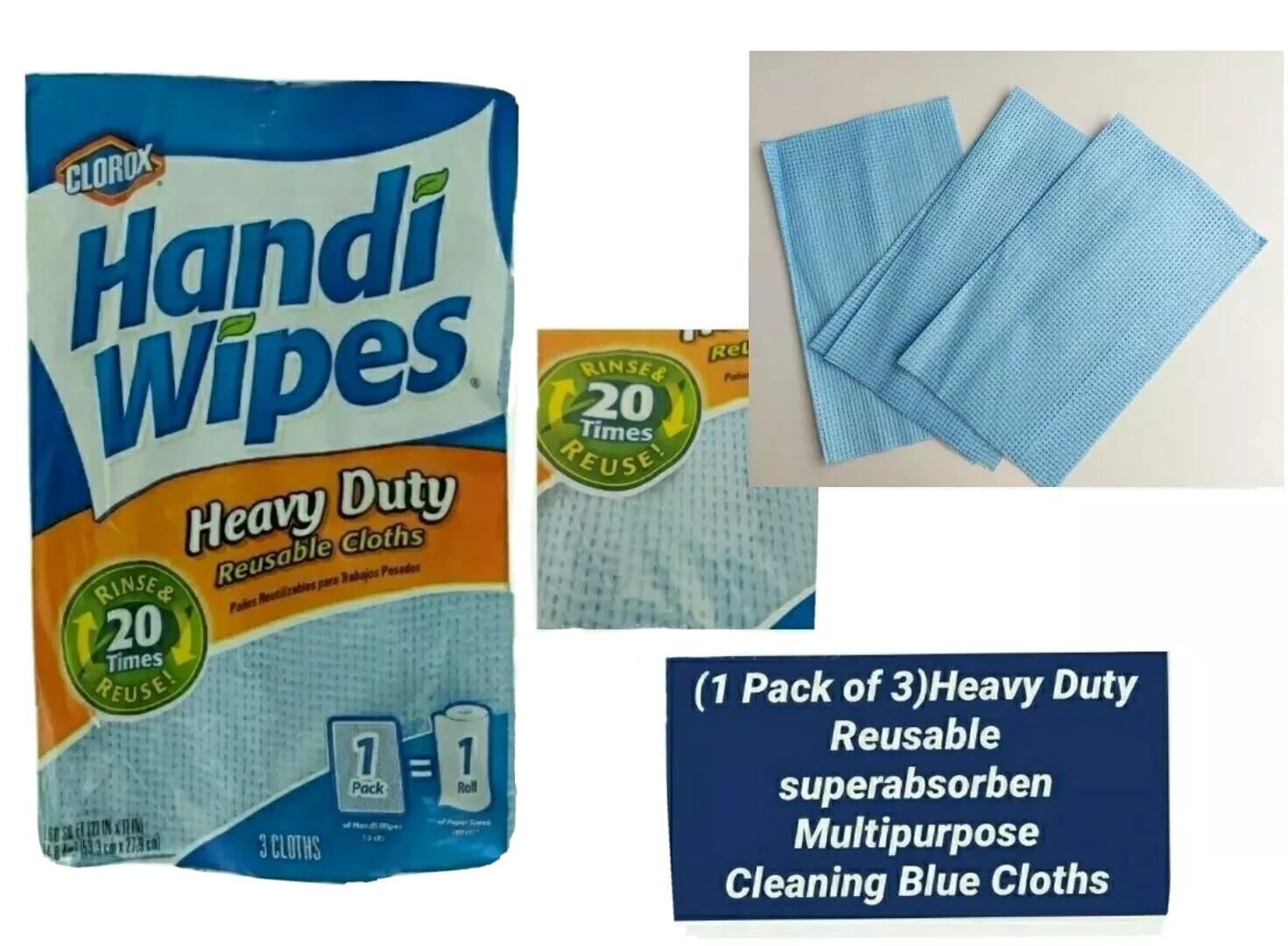 Clorox Handi Wipes Heavy Duty Reusable Cloths Pack of 3 for sale